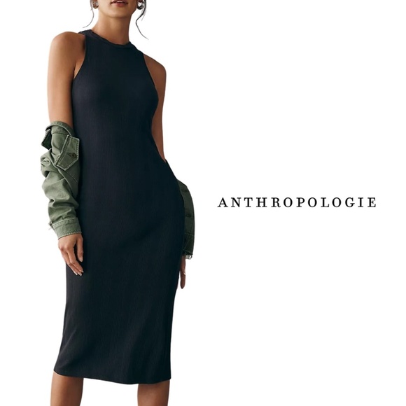 Anthropologie Daily Practice Slim Racer Midi Dress – Black – Size Medium - Picture 1 of 12